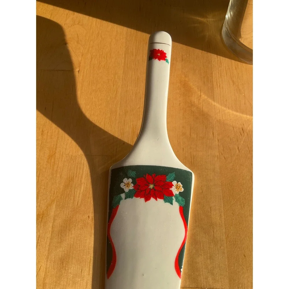 Vintage Ceramic Christmas Poinsettia Cake Pie Server Holiday Serving Utensil